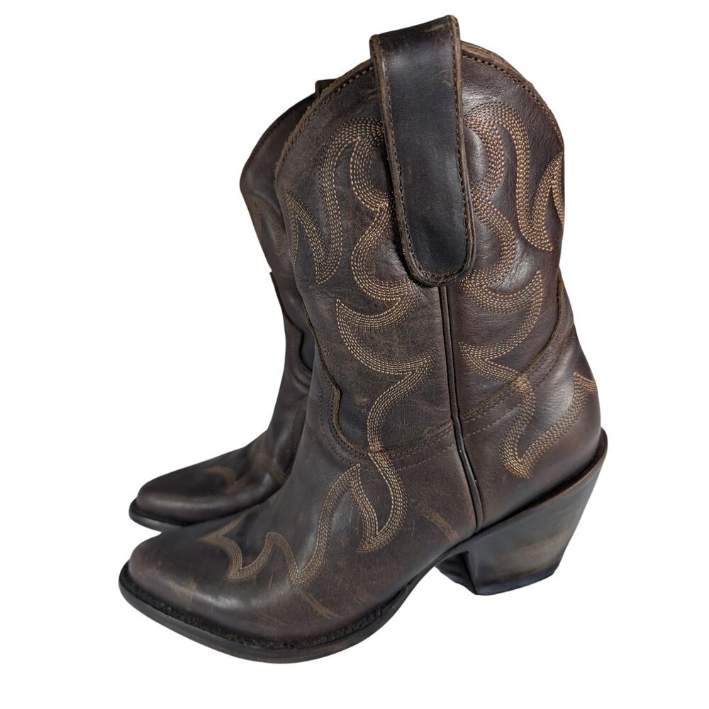 TRI-STAR! GORGEOUS ESPRESSO BROWN GENUINE LEATHER, FANCY COWBOY BOOTS! SZ 6.5B